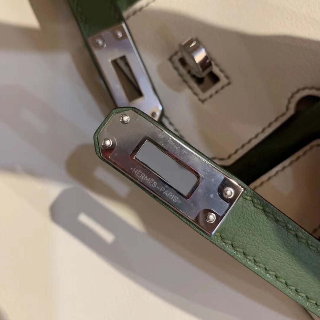 UK Britain HM BK 25cm 10 Craie 奶昔白 + Green Swift calfskin