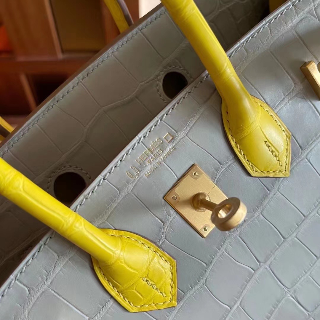 United Arab Emirates HM BK 25cm Matte Alligator Crocodile CC80 Griss Pearl / M9 Mimosa 金盏花黄