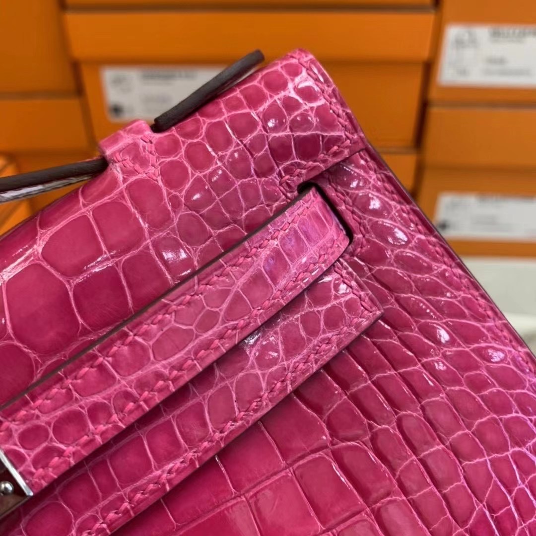 HM MiniKL pochette 22cm E5桃红色 Rose Tyrien 亮面方块 美洲鳄