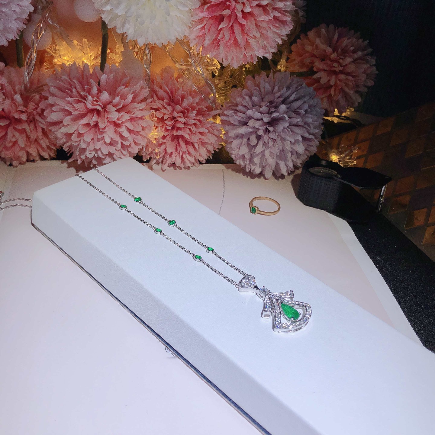 Dubai Shop Emerald Necklace 18k White Gold Set with Natural Diamonds ➕ Emerald Gems-HaiLaBags Dubai Shop Emerald Necklace 18k White Gold Set with Natural Diamonds ➕ Emerald Gems