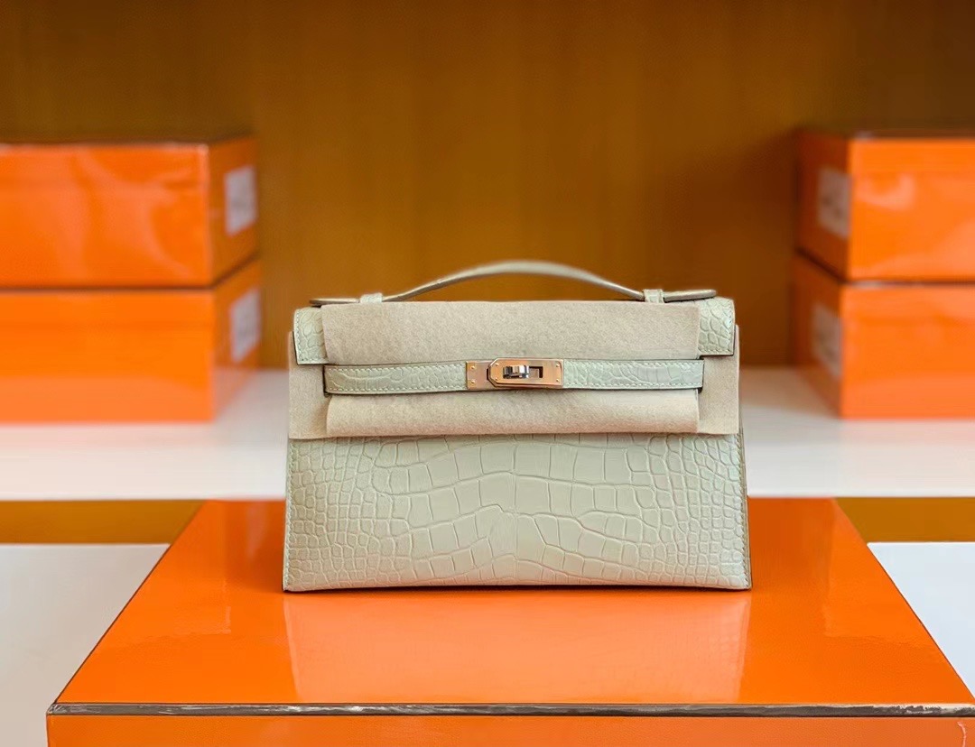 HM KL Pochette Touch Matte Alligator Crocodile Y1 Vanille Barenia Natural