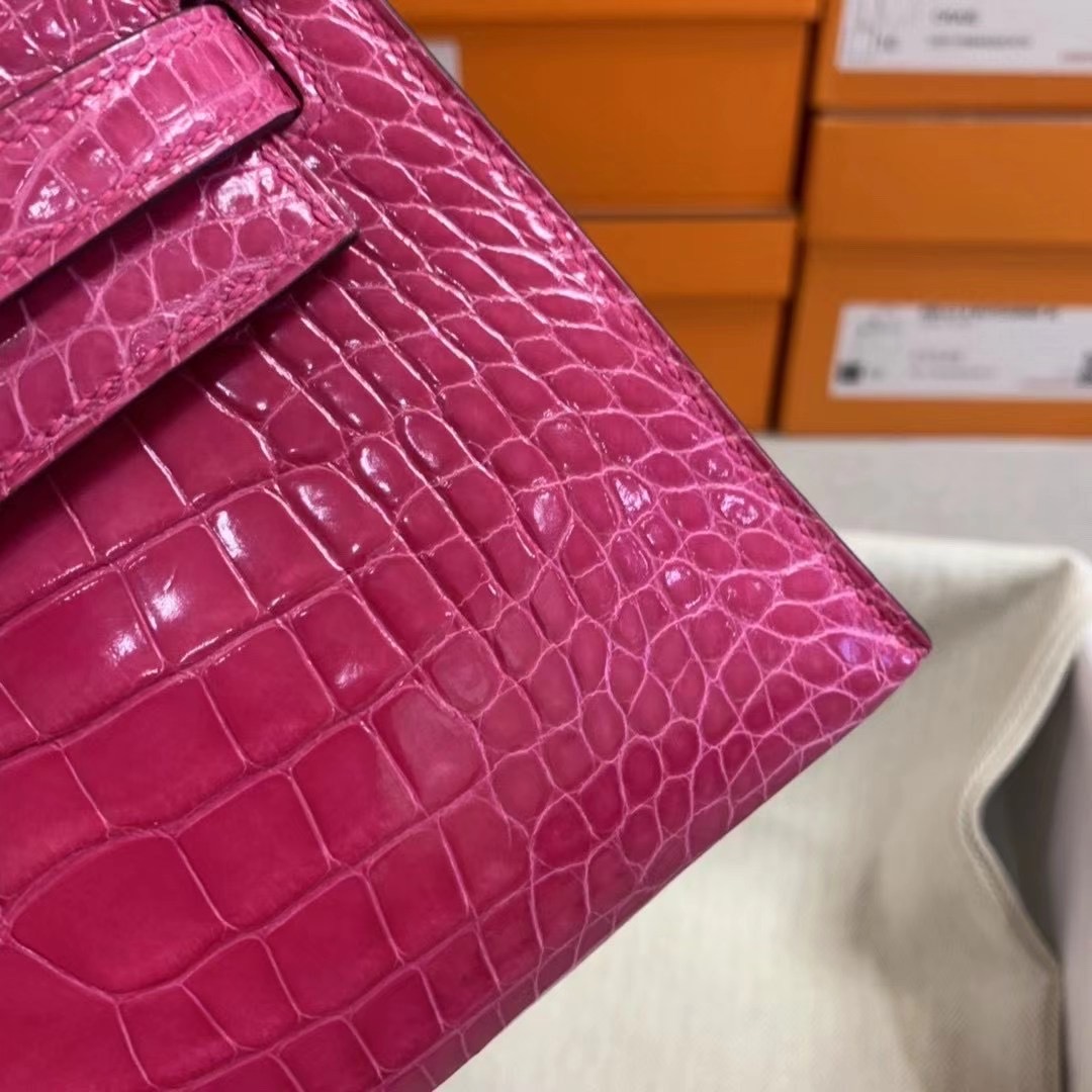 HM MiniKL pochette 22cm E5桃红色 Rose Tyrien 亮面方块 美洲鳄