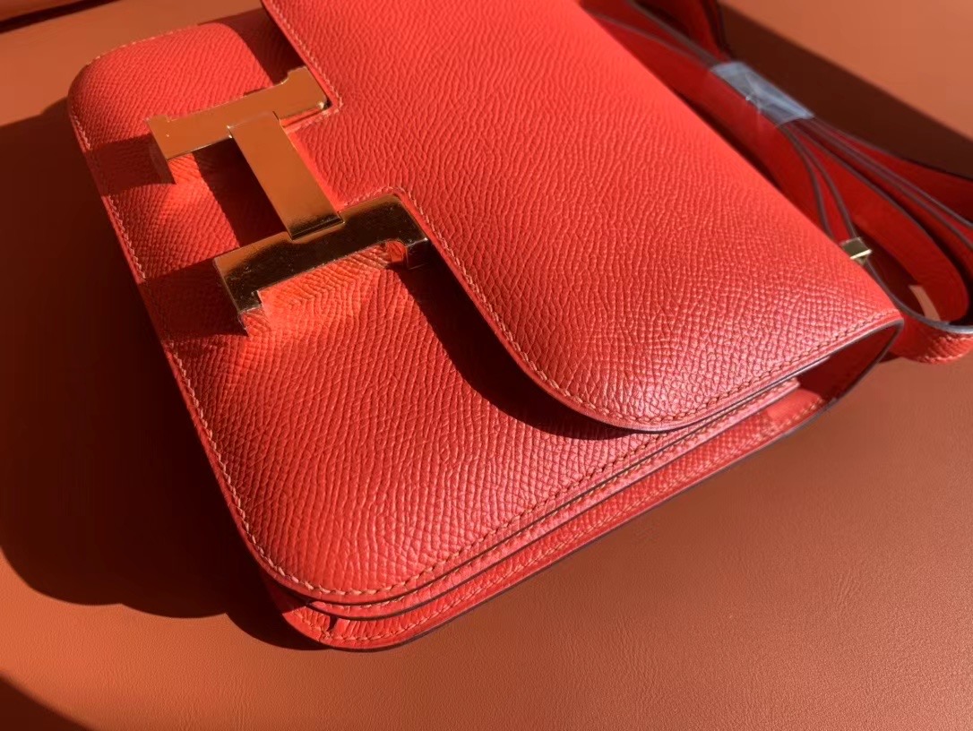 VIP一级品 constance 19cm Epsom 9J Geu 火焰橙/金扣 手工缝制 臻品鉴赏