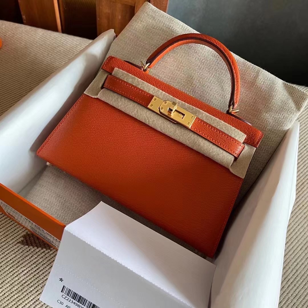 Hong Kong Factory HM Sac KL II Sellier Mini 9J Feu Orange Chevre Mysore