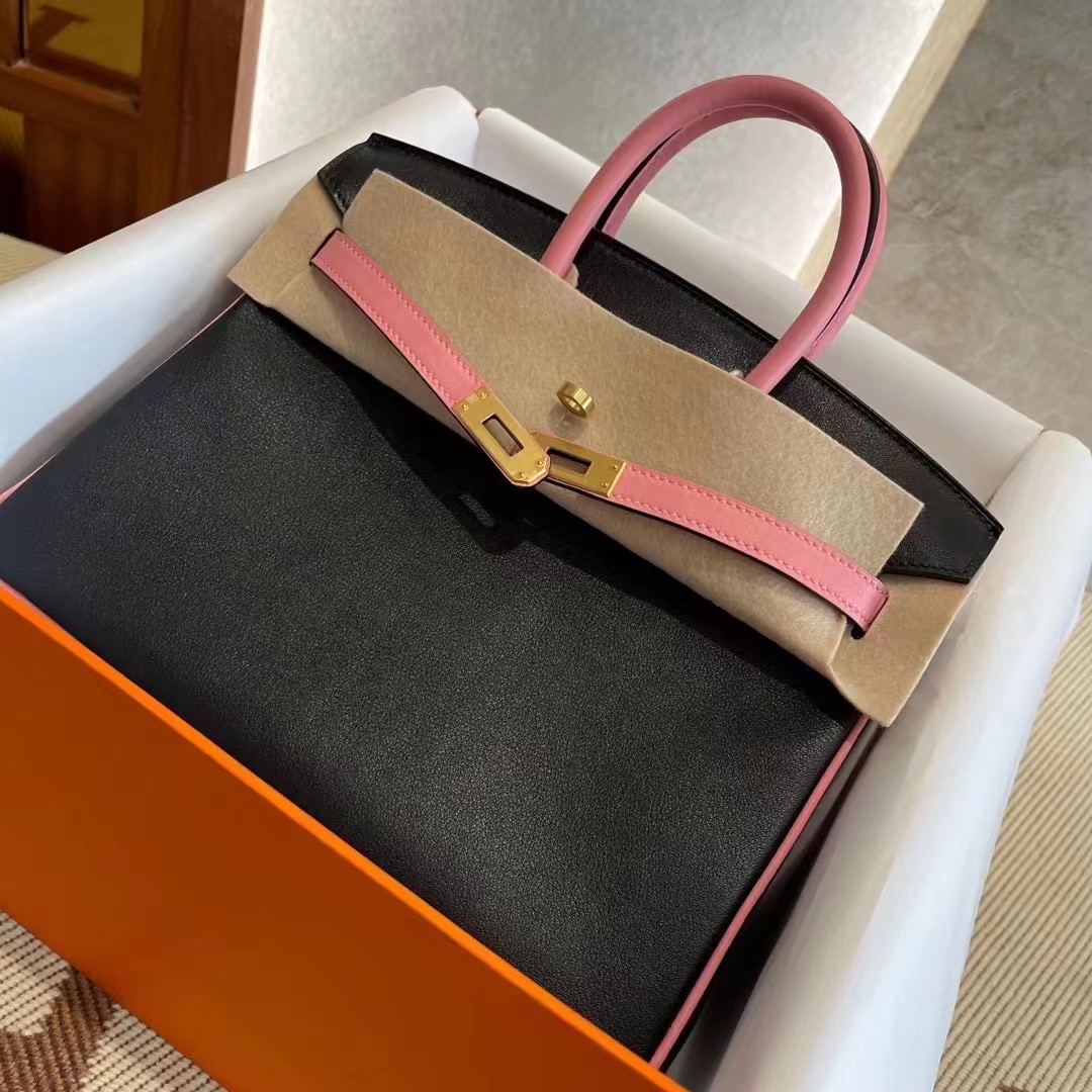 New York USA HM HSS BK Swift Leather 89 Noir + 1Q Rose Confetti 奶昔粉