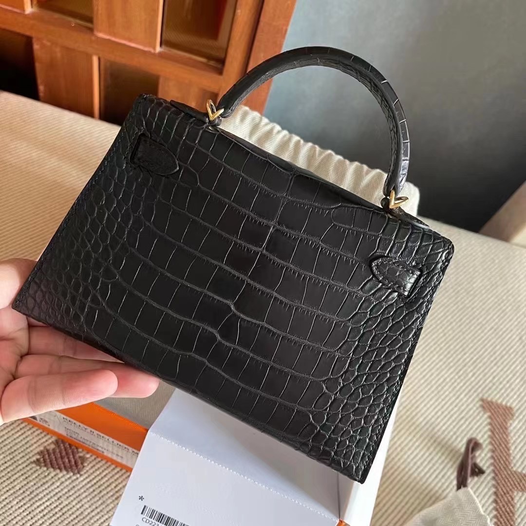 Canada HM Bags KL 2 Sellier Mini Crocodile Leather Matte C89 Noir