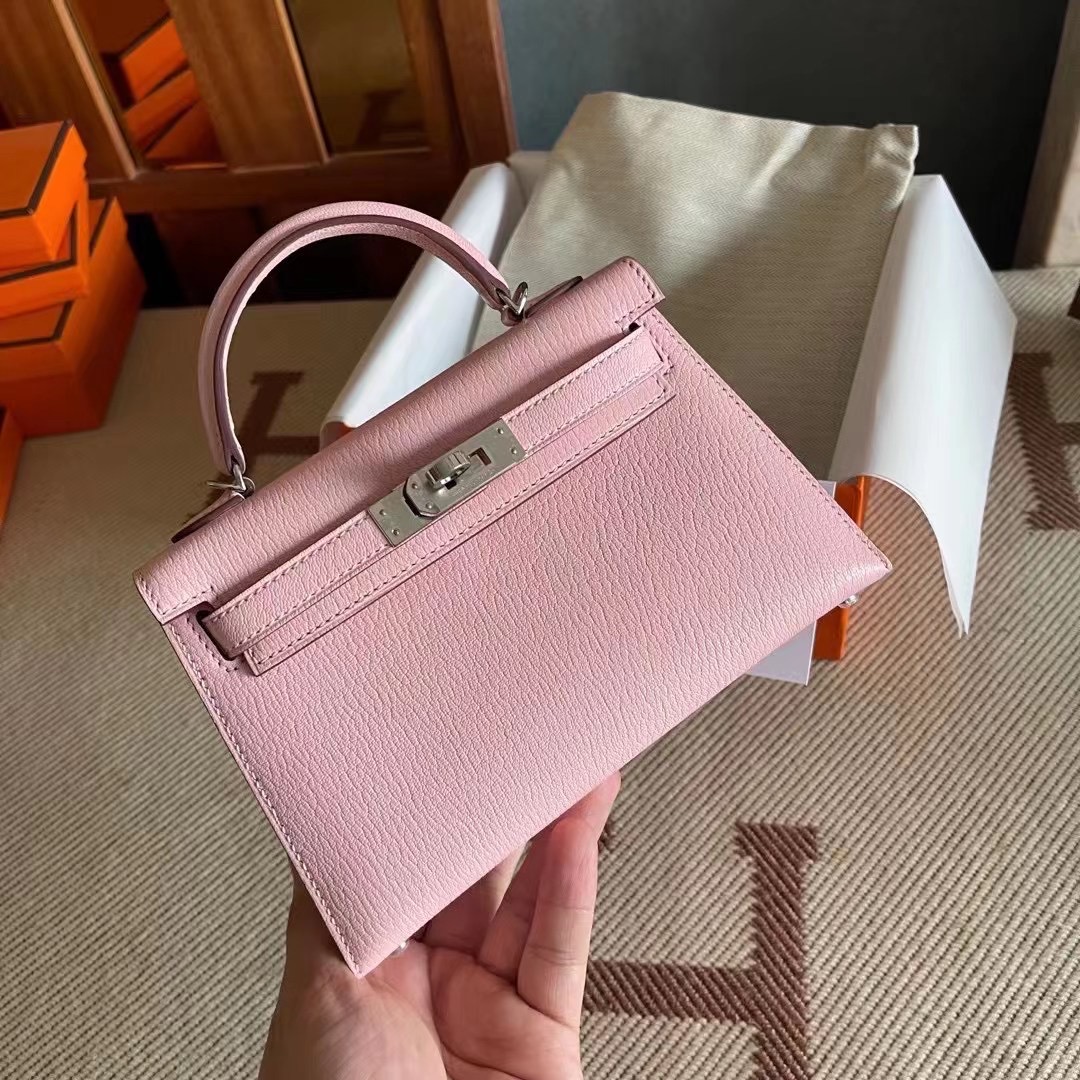 Dubai hm KL Mini 二代 Chèvre 山羊皮 3Q rose sakura 樱花粉 银扣 Phw
