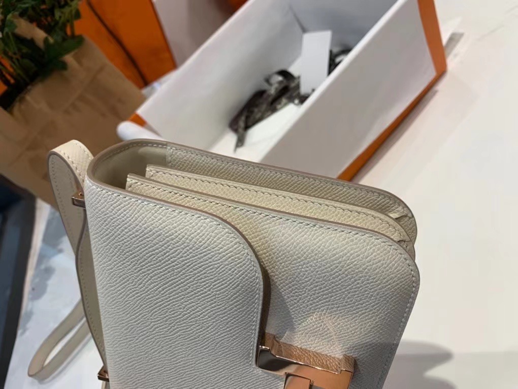 VIP一级品 constance 19cm EPSOM 皮 Craie 10 奶昔白/玫瑰金 手工缝制 臻品鉴赏