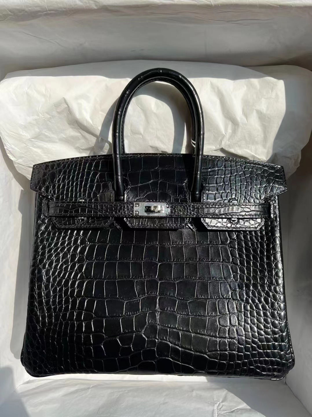 现 BK 25cm 雾面美洲鳄鱼 89 Noir 黑色 银扣 金扣 Matte Alligator Crocodile 全手工蜜蜡线缝制 PHW