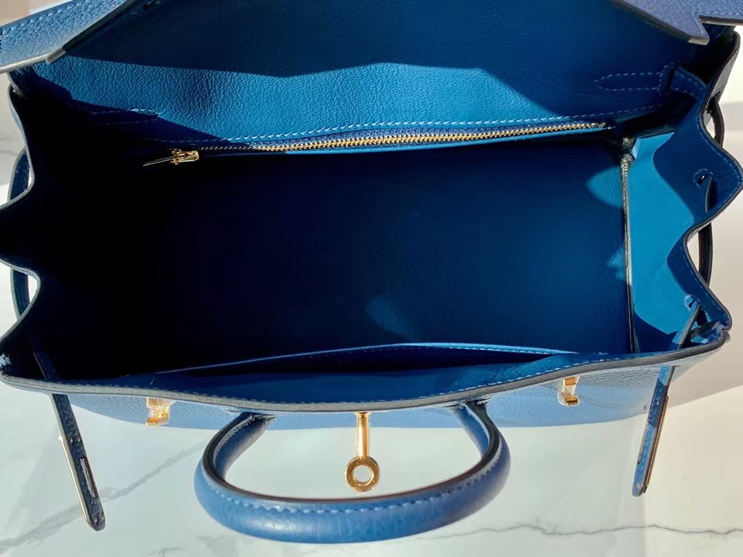BK25cm 7A Bleu Thalassa 湖海蓝/金扣 togo，一级手工缝制