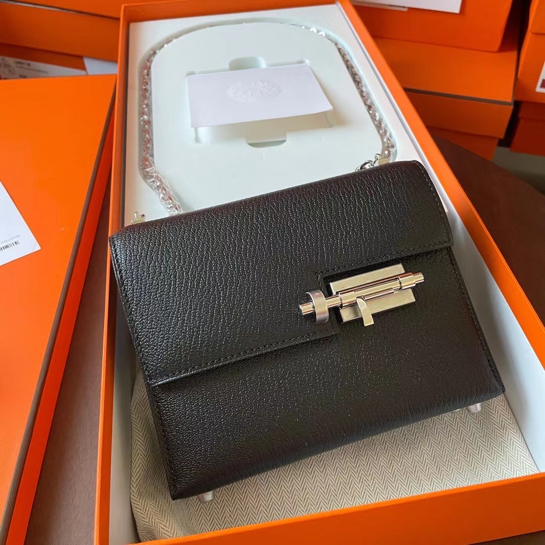 Viet Nam Ha Noi HM 现货VR mini 17cm Chèvre 山羊皮 89黑色 银扣