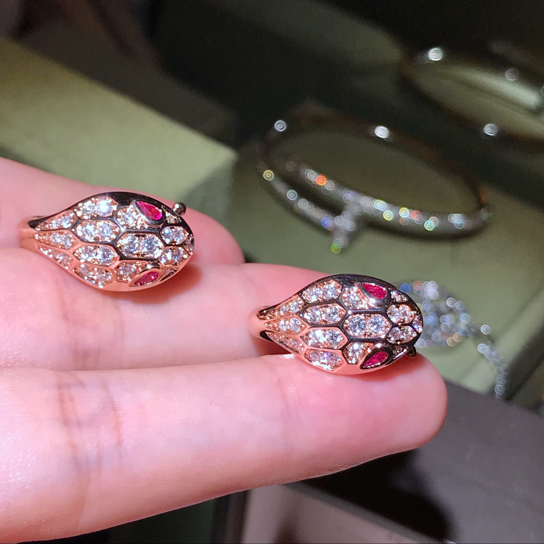 BVLGARI Full diamond snake earrings 18k gold with natural diamonds and gemstones