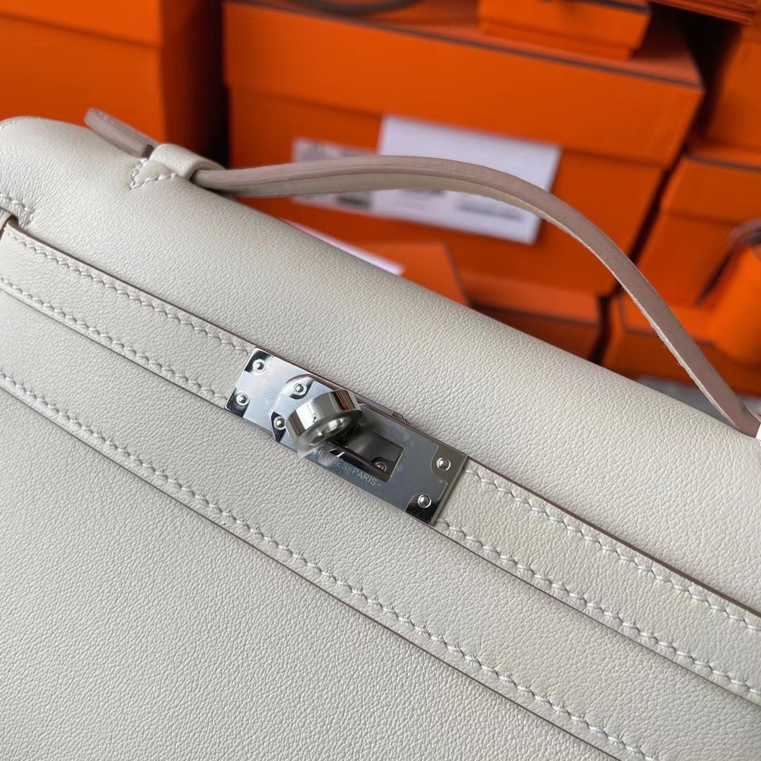 Dubai hm KL pochette Swift皮 10 craie 奶昔白 银扣