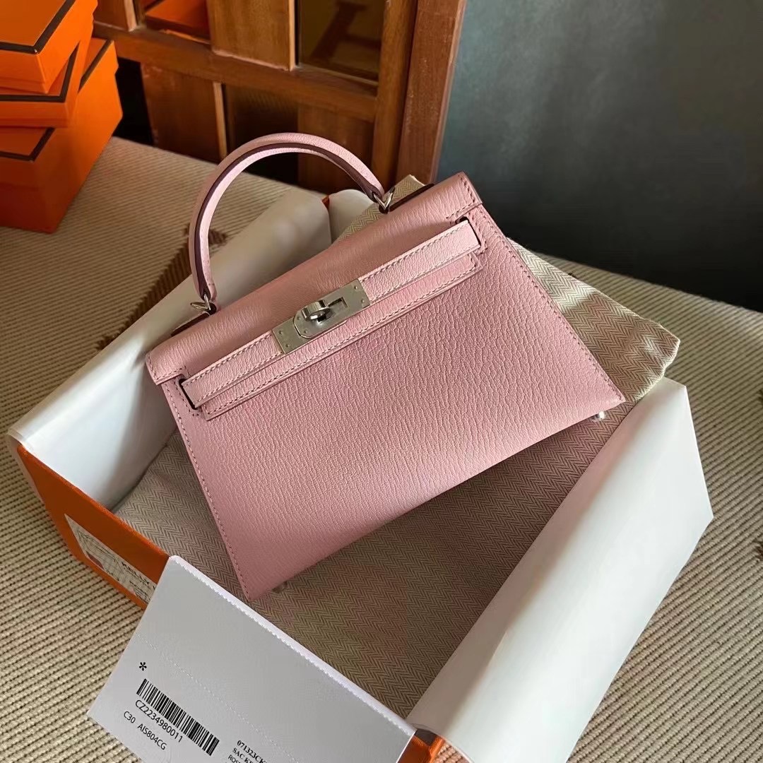 Dubai hm KL Mini 二代 Chèvre 山羊皮 3Q rose sakura 樱花粉 银扣 Phw