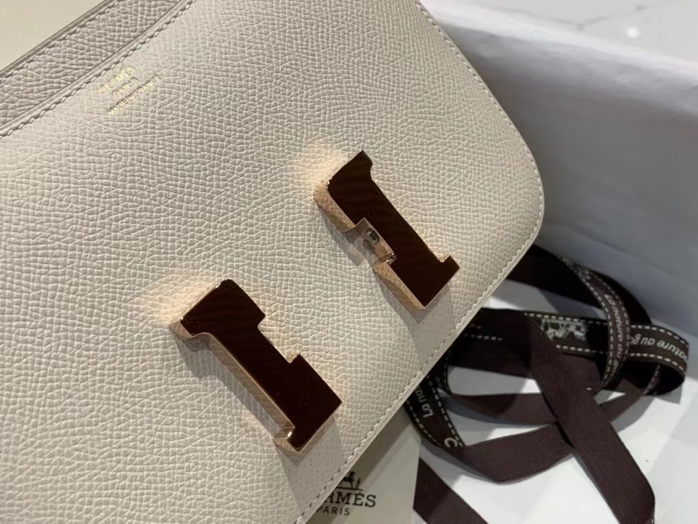 VIP一级品 constance 19cm EPSOM 皮 Craie 10 奶昔白/玫瑰金 手工缝制 臻品鉴赏