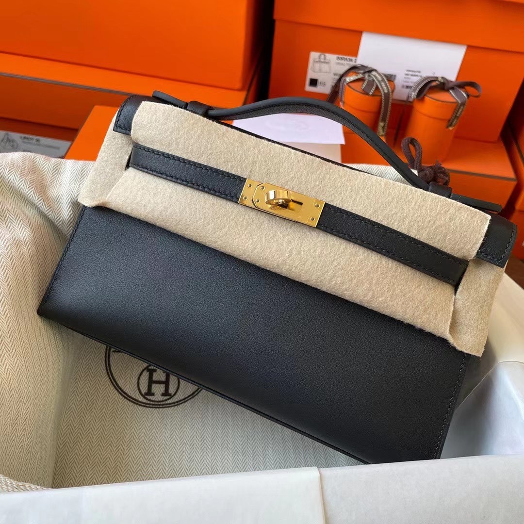 HM KL Pochette Swift皮 89 noir 黑色 金扣 ghw