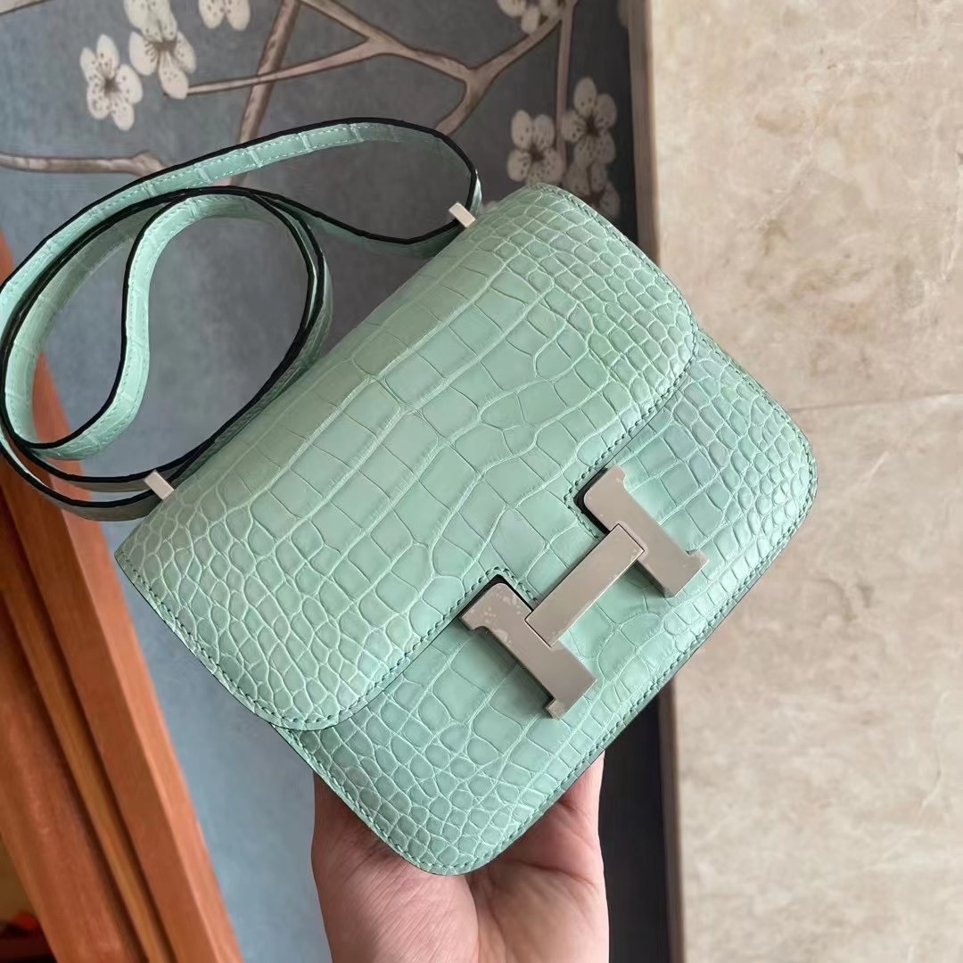 HM constance  19 crocodile 雾面美洲  6U Vert Deau 薄荷绿  银