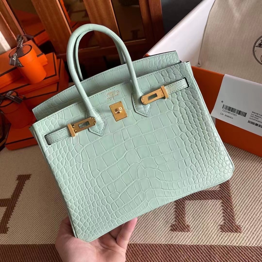 HM BK 25cm crocodile 雾面美洲  6U Vert Deau 薄荷绿