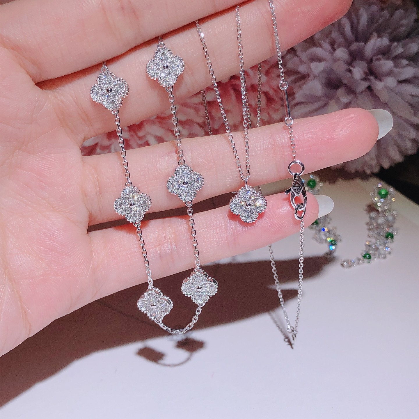 Van Cleef & Arpels Alhambra Bracelet 5 Motifs and Necklace Diamond