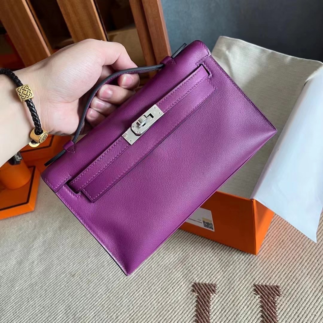 Taiwan HM Mini KL pochette Swift P9 Anemone 海葵紫 全手工缝制 金扣