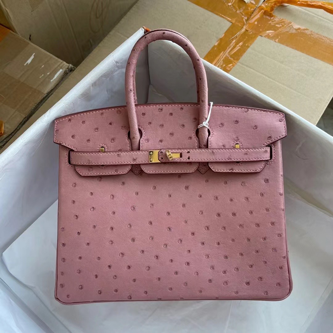 Kuwait vip shop hm BK 25 ostrich 鸵鸟皮 94 Terre Cuite 陶瓷粉 金扣