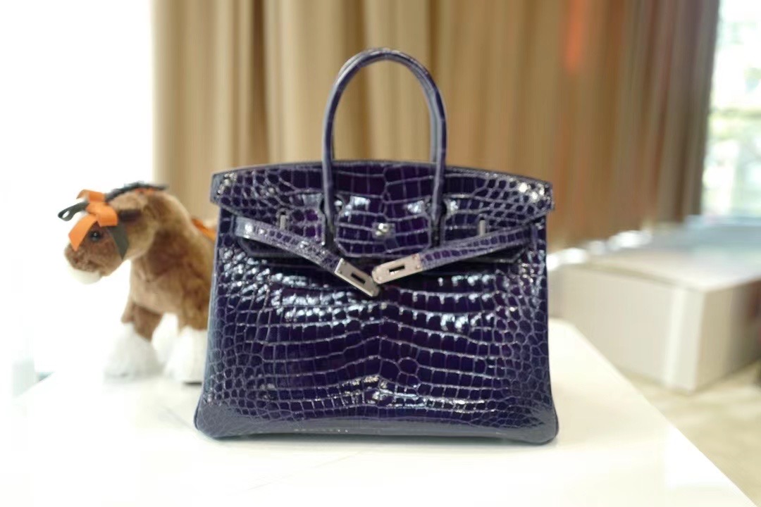 VIP一级品： BK 30cm Niloticus  73 Bleu Saphir宝石蓝/银扣 手工缝制 臻品鉴赏