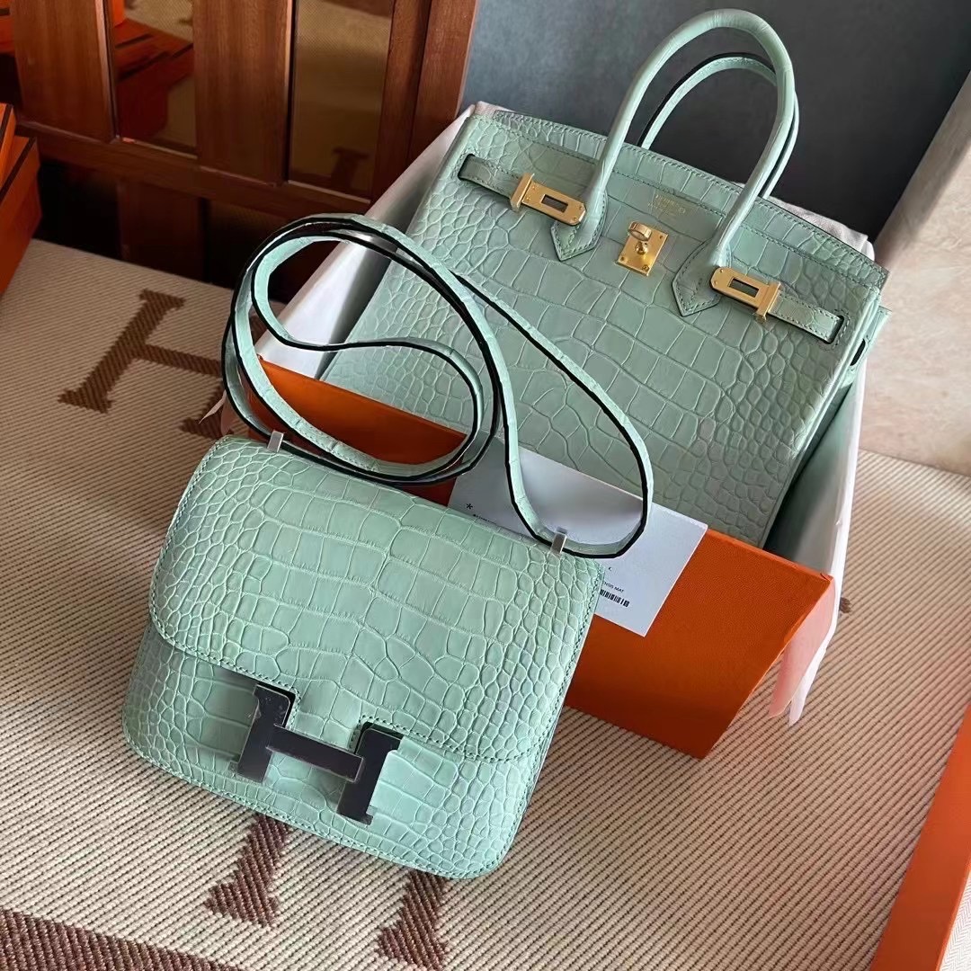 HM constance  19 crocodile 雾面美洲  6U Vert Deau 薄荷绿  银