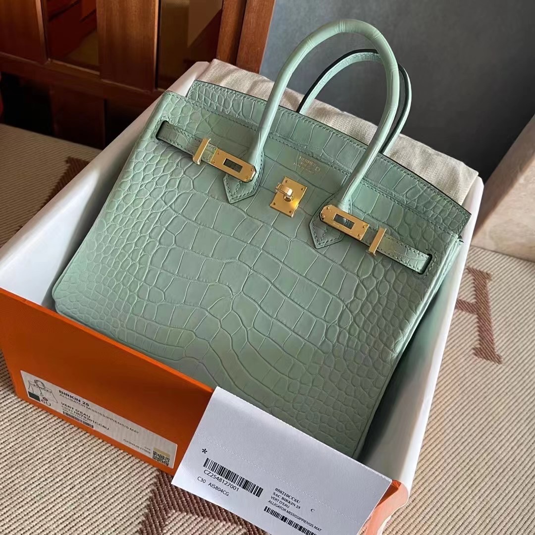 HM BK 25cm crocodile 雾面美洲  6U Vert Deau 薄荷绿