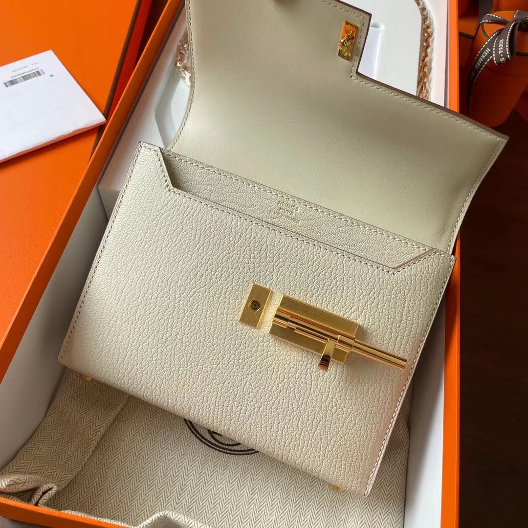 France hm 现货VR mini 17cm Chèvre 山羊皮 10 craie 奶昔白 金扣-HaiLaBags France hm 现货VR mini 17cm Chèvre 山羊皮 10 craie 奶昔白 金扣