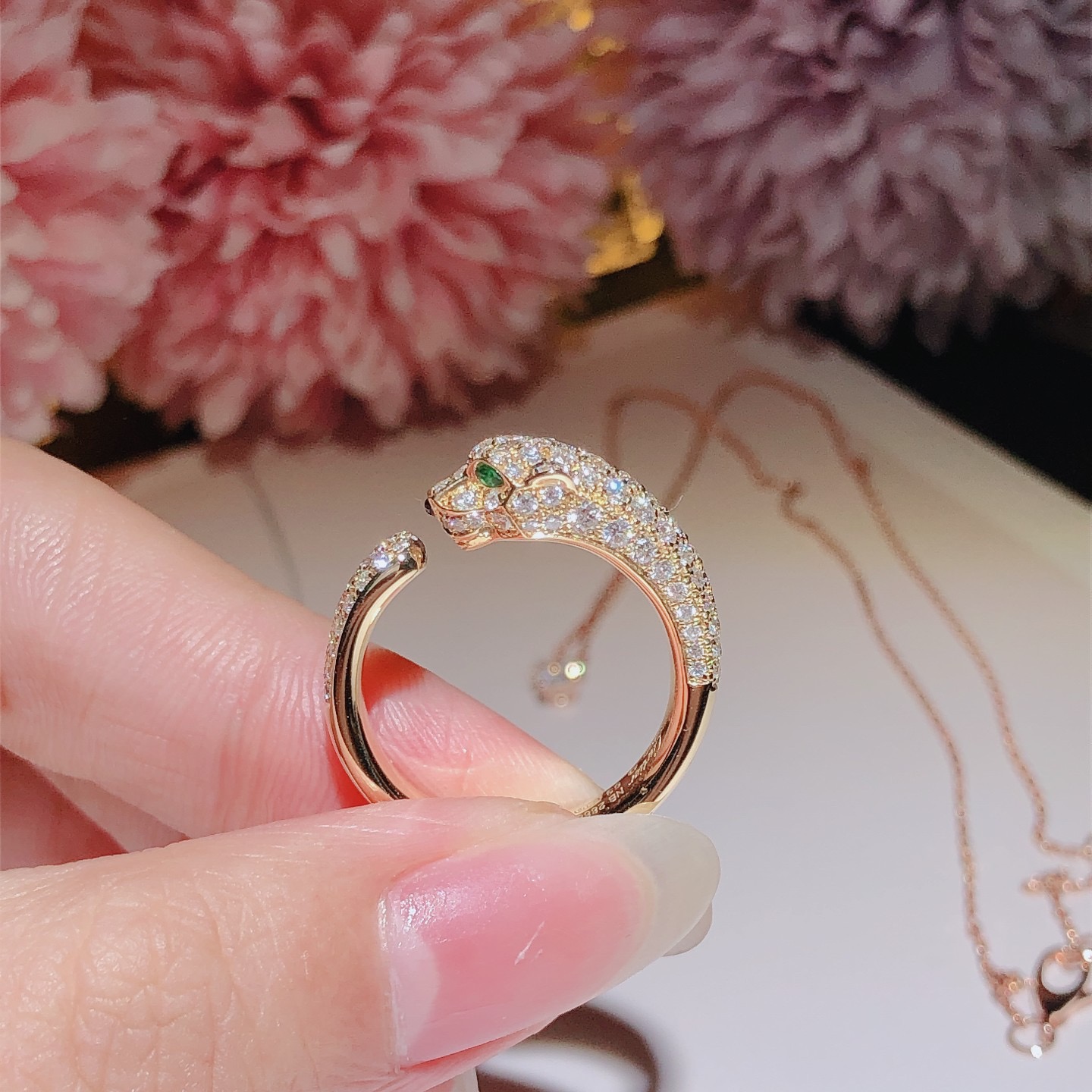 Rings 750 Gold 窄版豹子戒指  18k金镶嵌天然钻石 喜欢的来订
