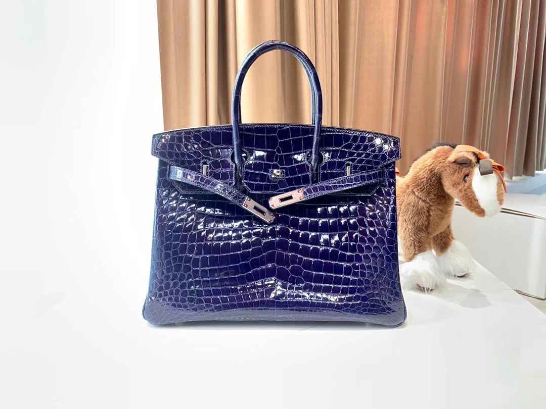 VIP一级品： BK 30cm Niloticus  73 Bleu Saphir宝石蓝/银扣 手工缝制 臻品鉴赏