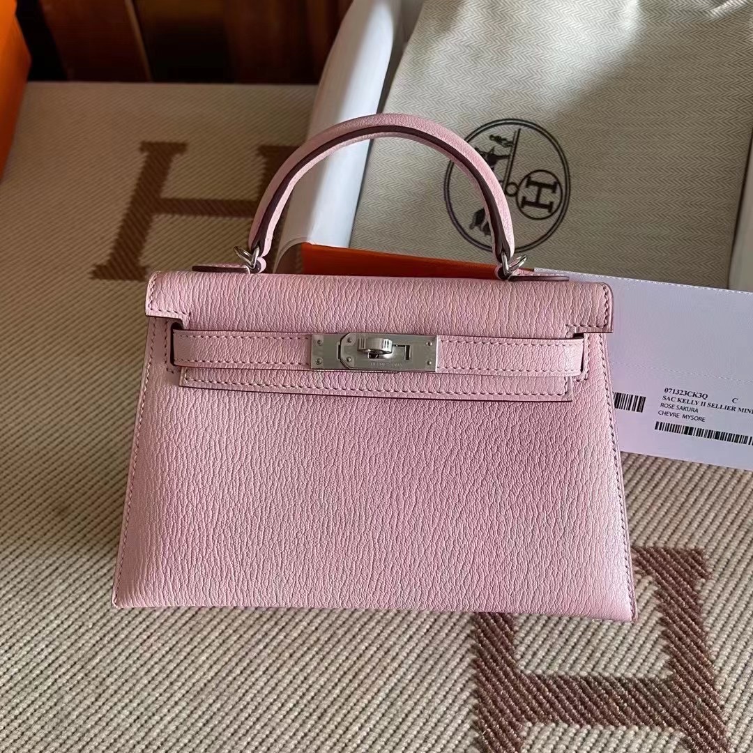 Dubai hm KL Mini 二代 Chèvre 山羊皮 3Q rose sakura 樱花粉 银扣 Phw