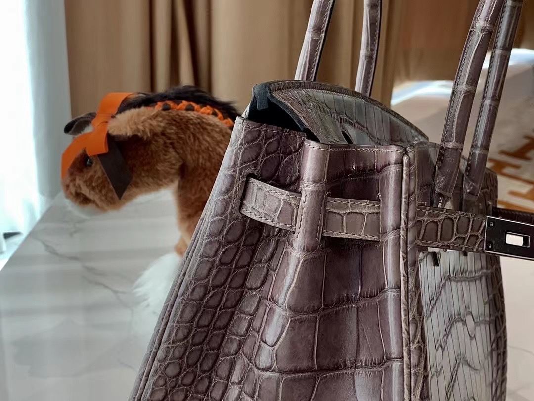 VIP一级品： BK 30cm Alligator  石墨灰/银扣 手工缝制 臻品鉴赏