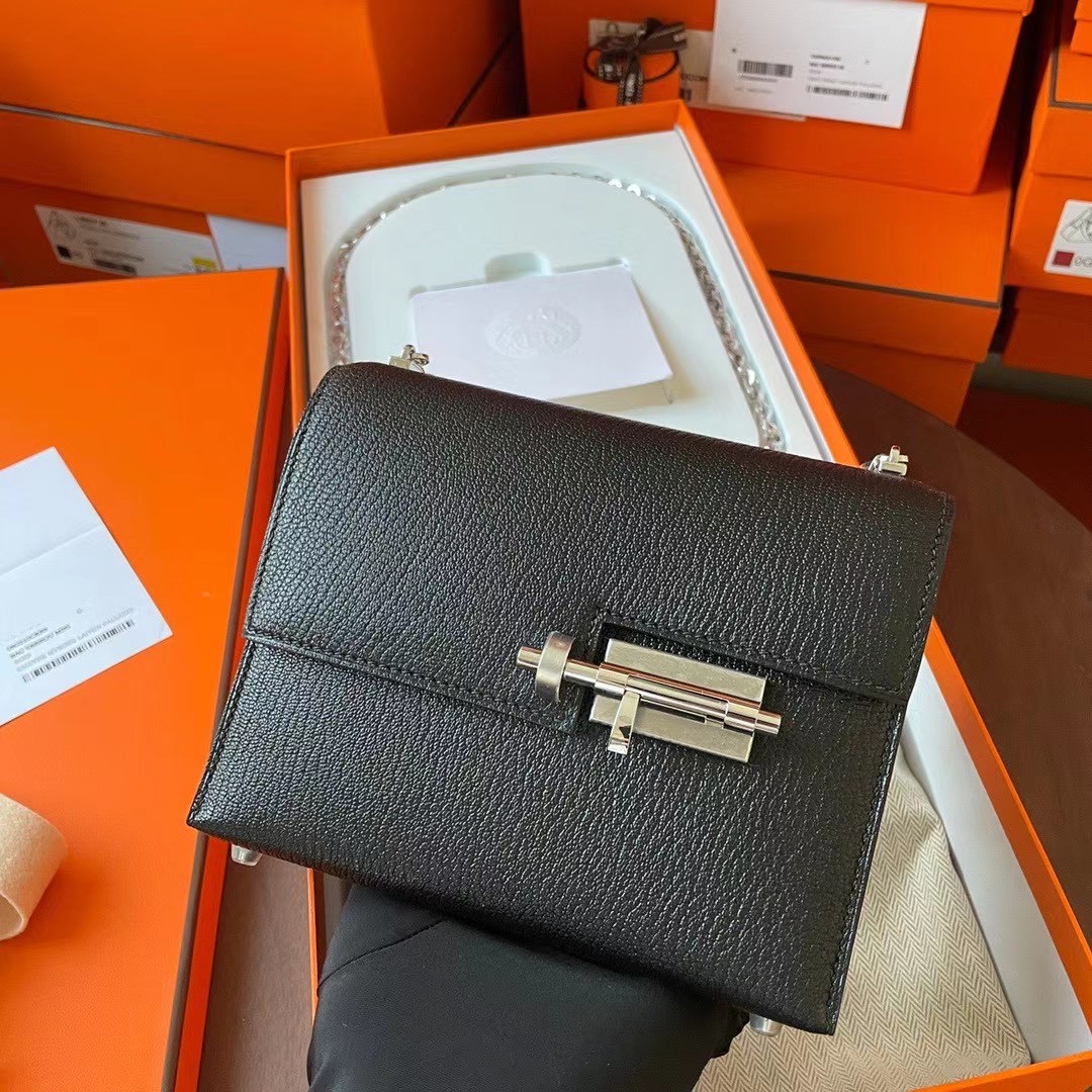 Viet Nam Ha Noi HM 现货VR mini 17cm Chèvre 山羊皮 89黑色 银扣