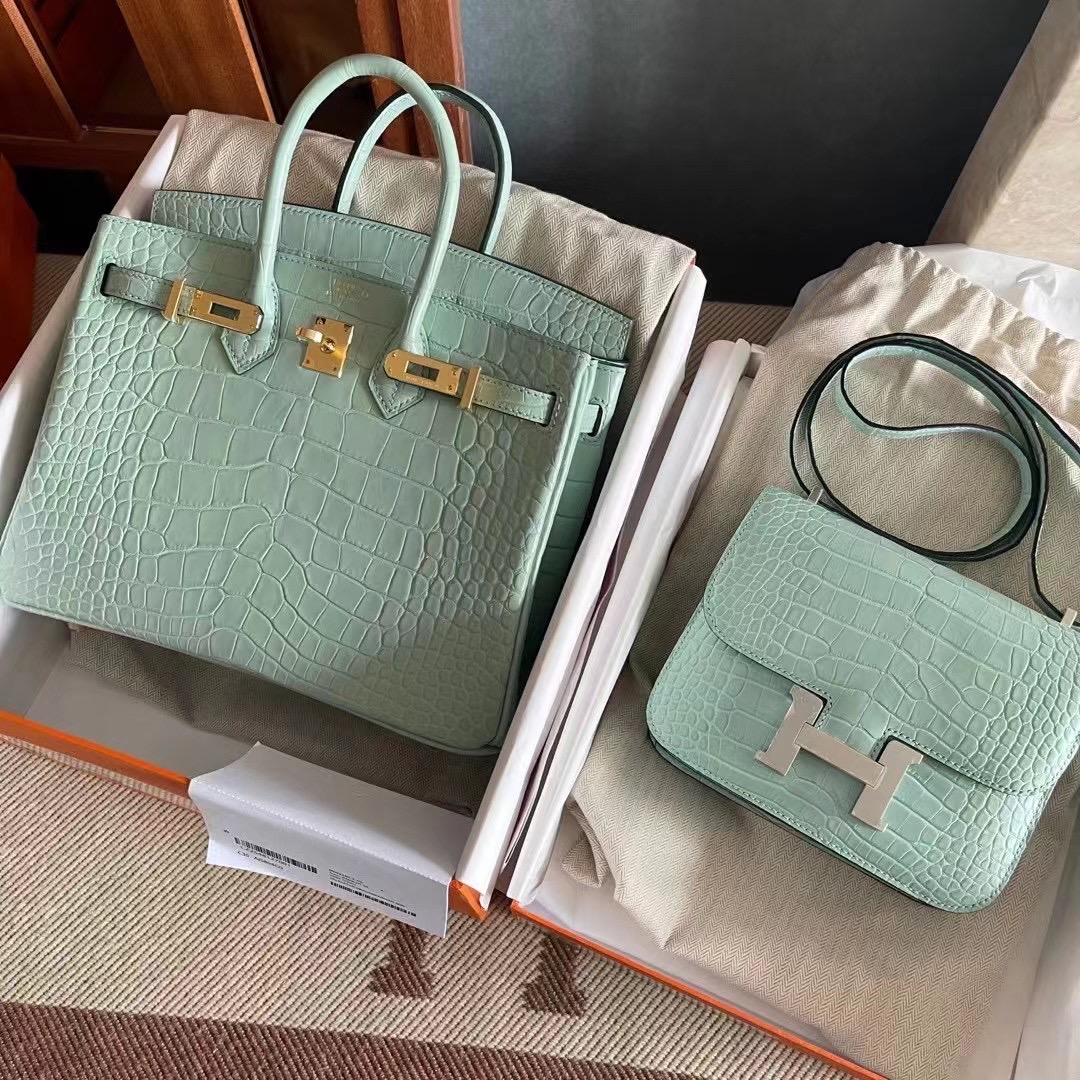 HM constance  19 crocodile 雾面美洲  6U Vert Deau 薄荷绿  银
