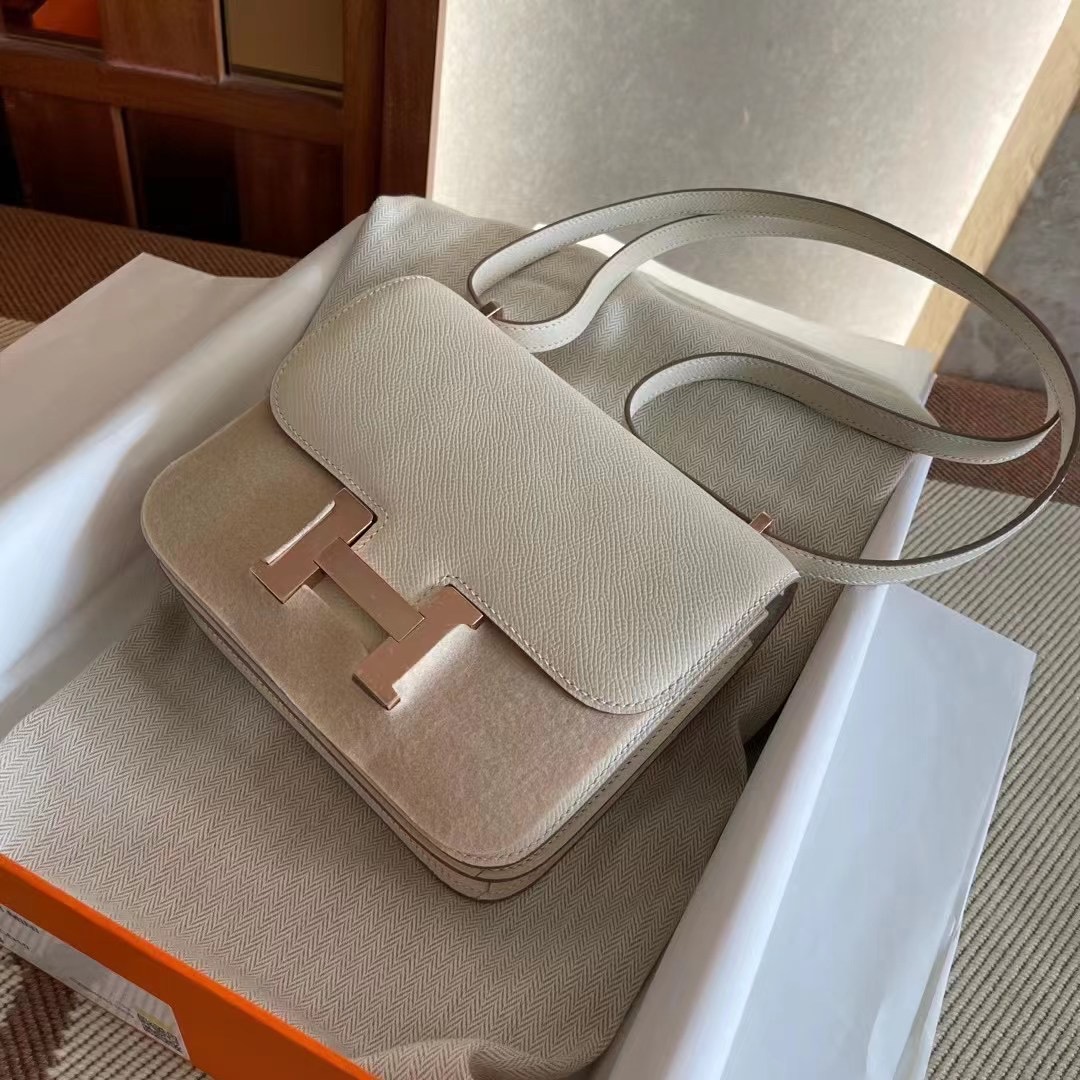 Hong Kong HM constance 19 epsom 奶昔白 Craie Rose Gold  玫瑰金