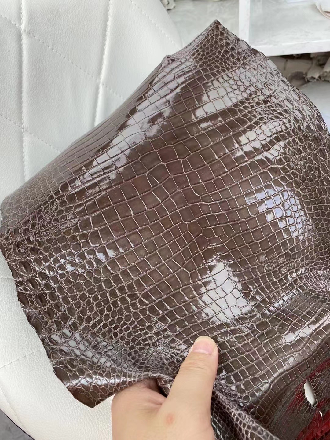 新到皮 亮面倒V 澳洲湾鳄🐊 88 Graphite 石墨灰 Shiny porosus crocodile 🉑订制：BK 25cm、KL 25cm、接受订制👏