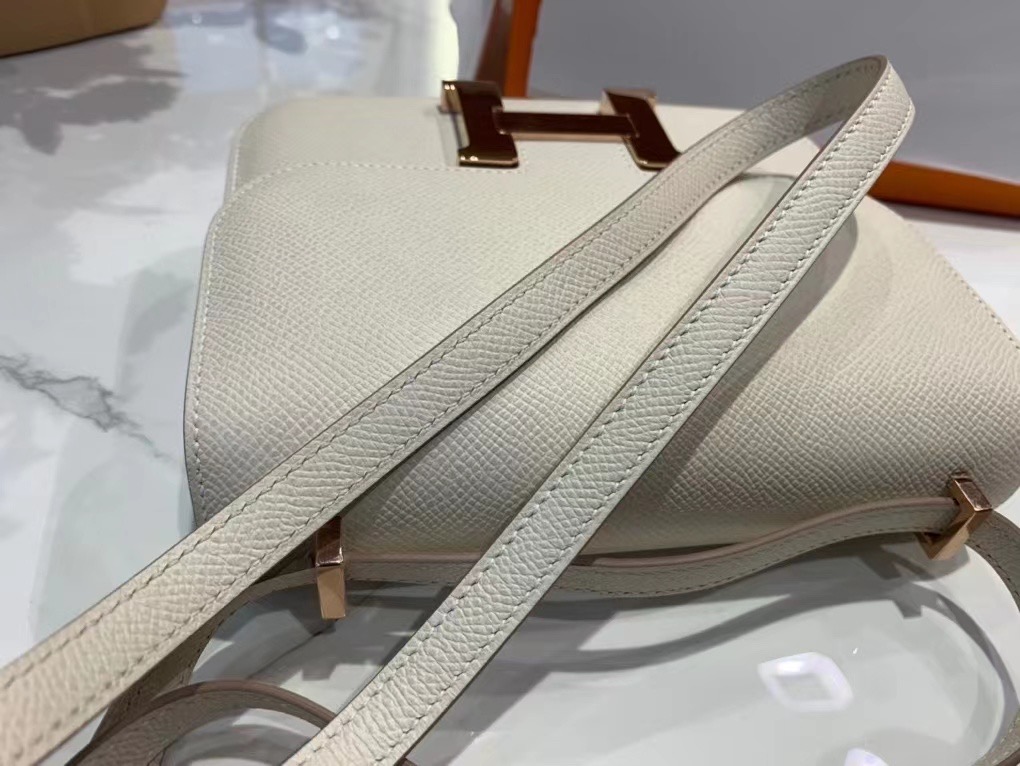 VIP一级品 constance 19cm EPSOM 皮 Craie 10 奶昔白/玫瑰金 手工缝制 臻品鉴赏