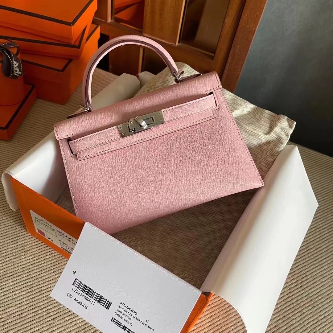 Dubai hm KL Mini 二代 Chèvre 山羊皮 3Q rose sakura 樱花粉 银扣