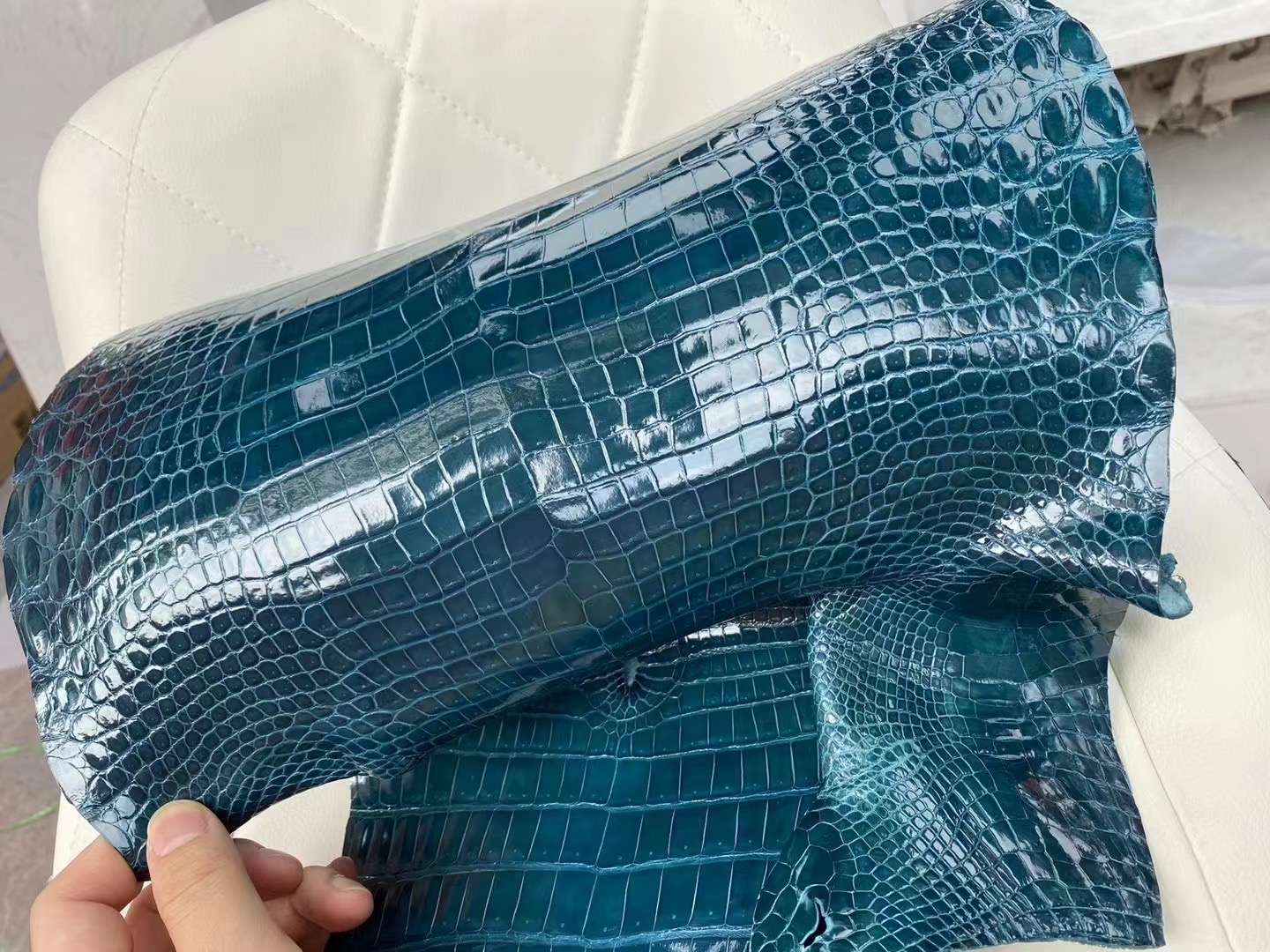 新到皮 亮面倒V 澳洲湾鳄🐊 W0 Vert Bosphore 博斯普鲁斯绿（伊斯坦堡海峡绿） Shiny porosus crocodile 🉑订制：BK 25cm、KL 25cm、接受订制👏