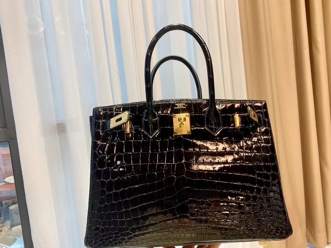 VIP一级品 Binkin30cm  98 Noir 黑/金扣 Nile crocodile一级野尼罗鳄鱼皮 原版蜜蜡线 顶级手缝