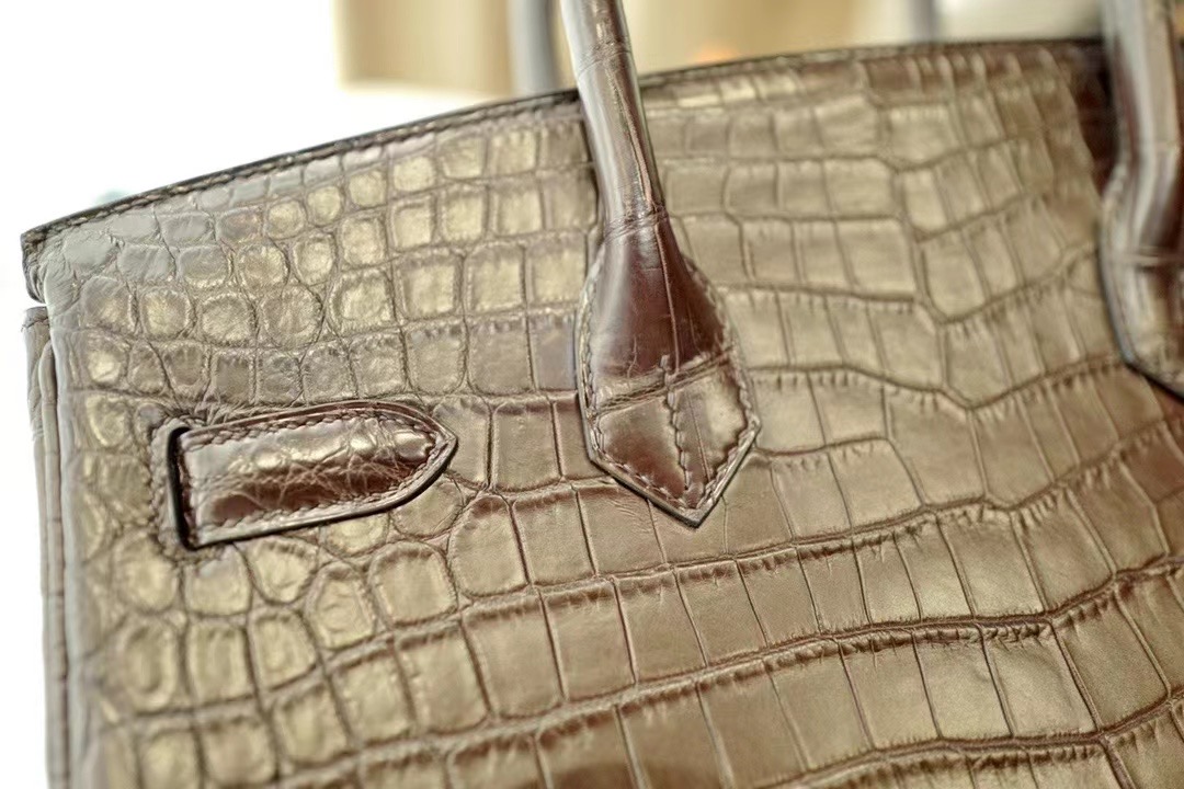 HM BK 30cm Niloticus Crocodile 47 coffee 咖啡色/银扣 手工缝制 臻品鉴赏