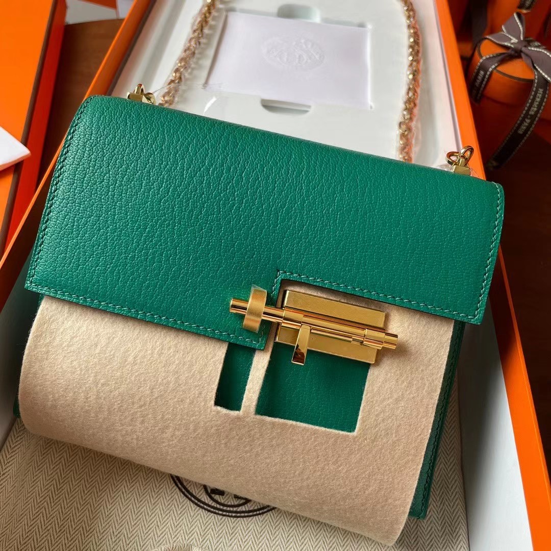 现货VR mini 17cm Chèvre 山羊皮 U4丝绒绿 金扣