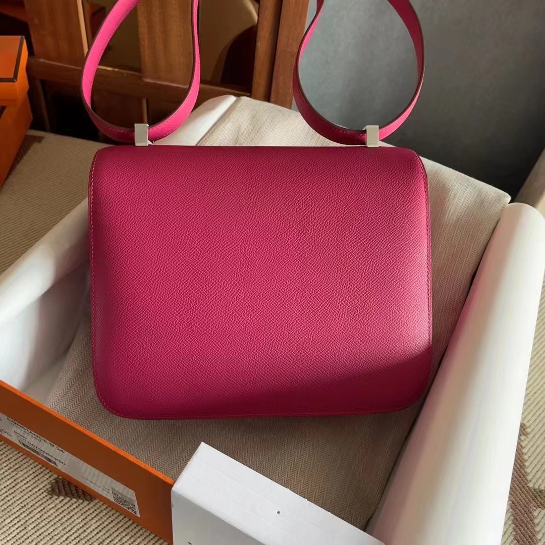 constance康康24cm 0E Rose Texas 墨西哥粉epsom 银扣，一级手工缝制