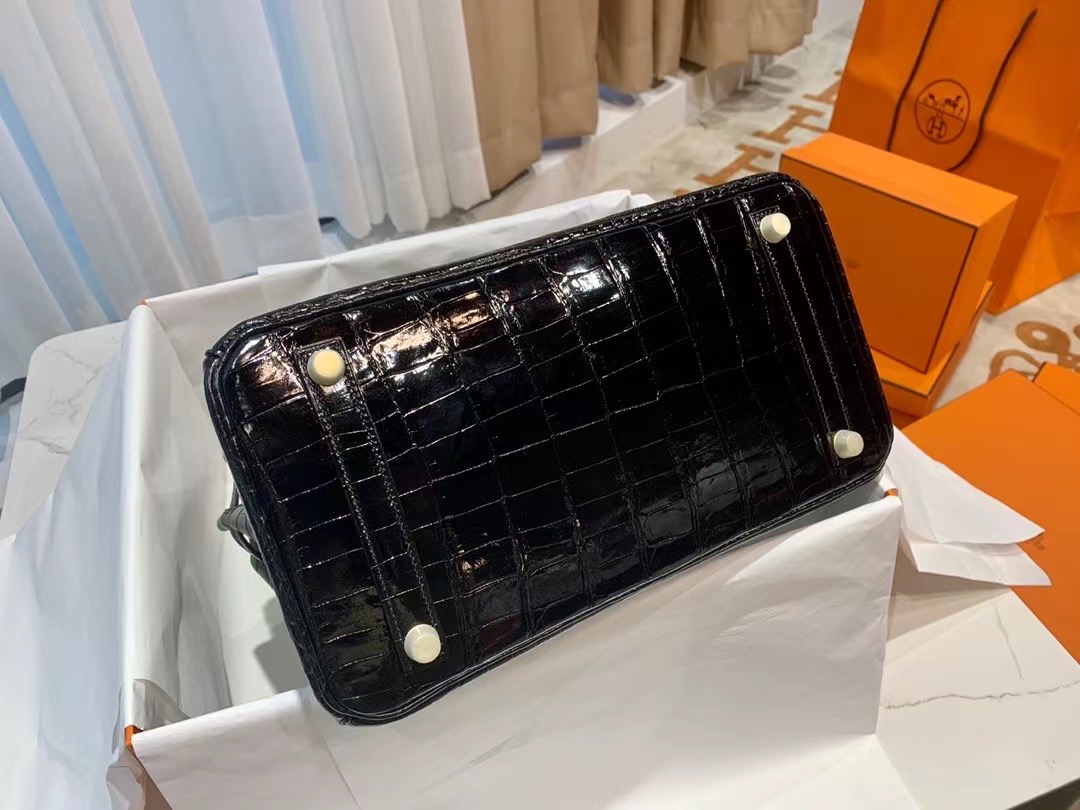 VIP一级品 Binkin30cm  98 Noir 黑/金扣 Nile crocodile一级野尼罗鳄鱼皮 原版蜜蜡线 顶级手缝