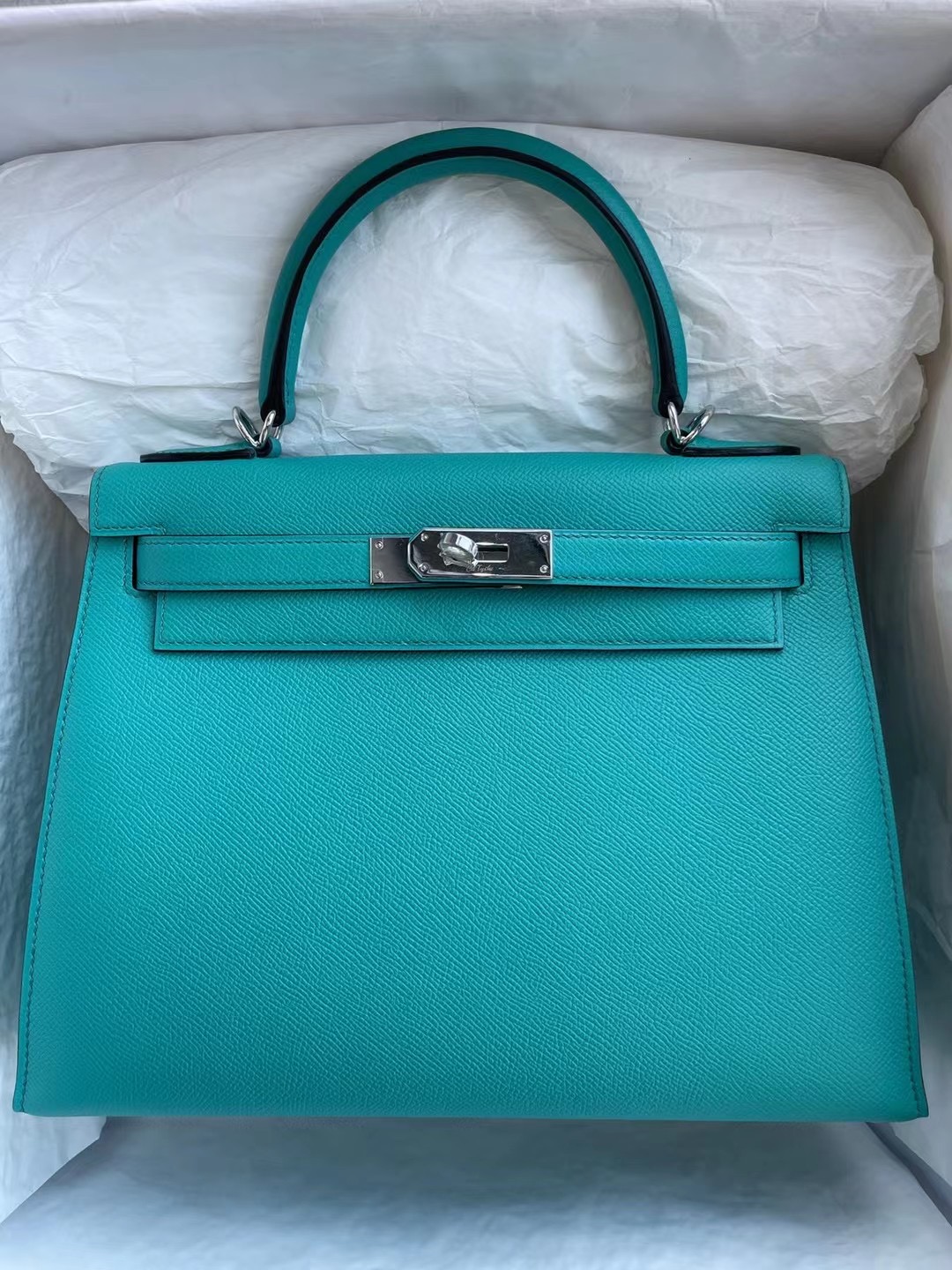 Hongkong Factory HM KL 28cm Epsom（原厂进口皮手掌纹）7F Blue Paon 孔雀蓝 顶级工艺 全手工缝制 金扣银扣