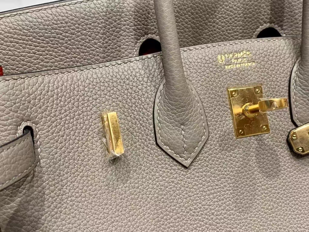 VIP一级品： BK 25cm togo M8 Gris asphalt 沥青灰拼内里大红/金扣 手工缝制 臻品鉴赏