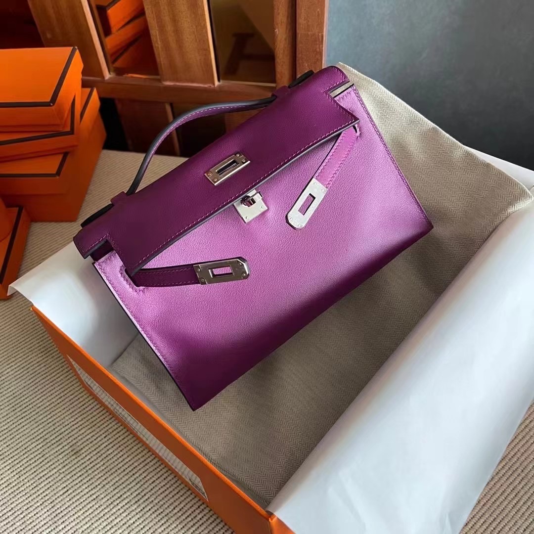 Taiwan HM Mini KL pochette Swift P9 Anemone 海葵紫 全手工缝制 金扣