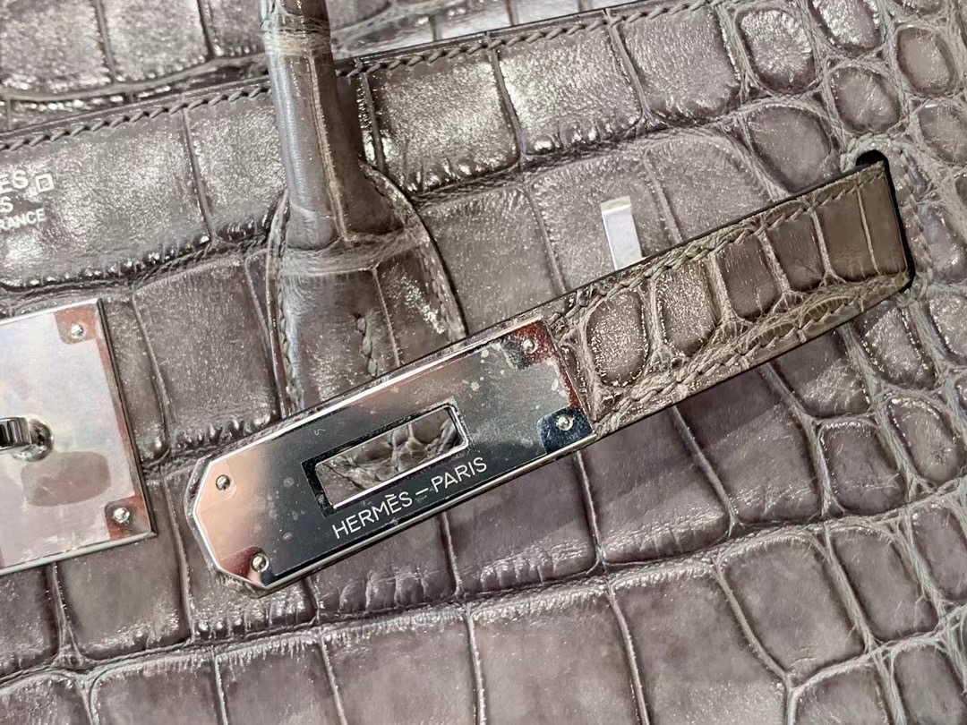 VIP一级品： BK 30cm Alligator  石墨灰/银扣 手工缝制 臻品鉴赏