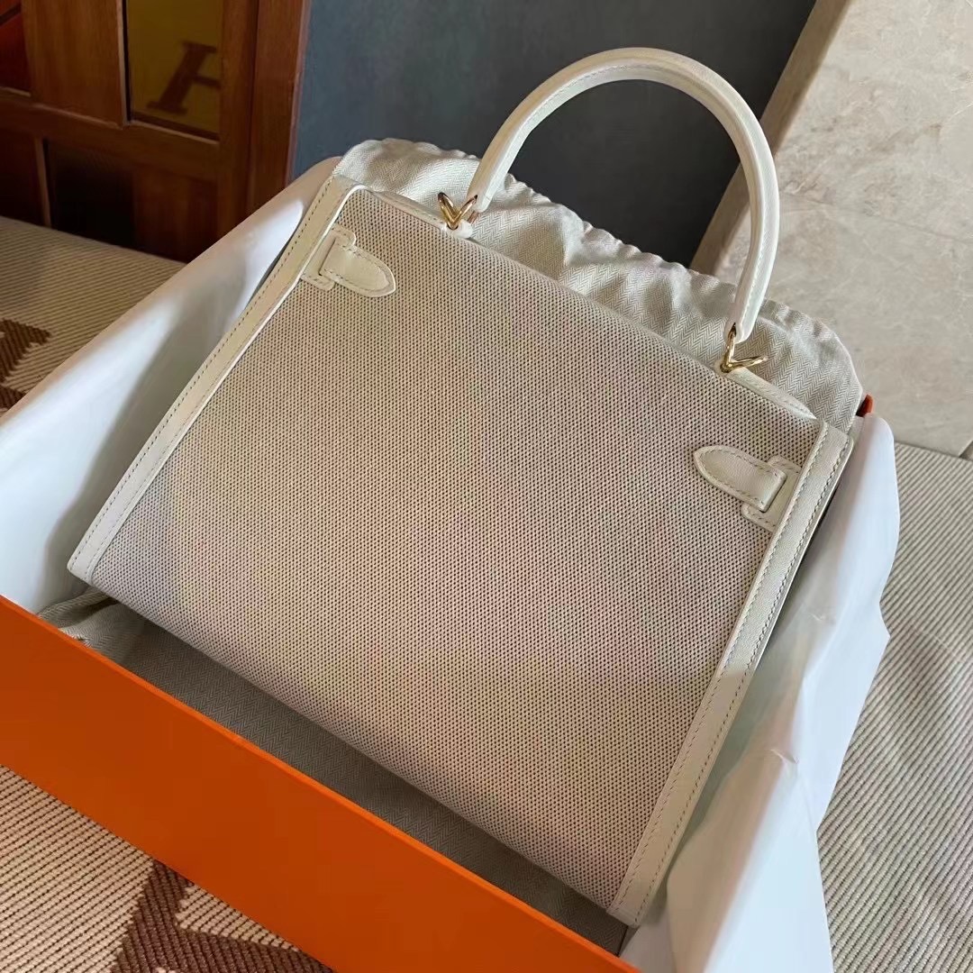 KL 28cm 纯白拼帆布  金扣
